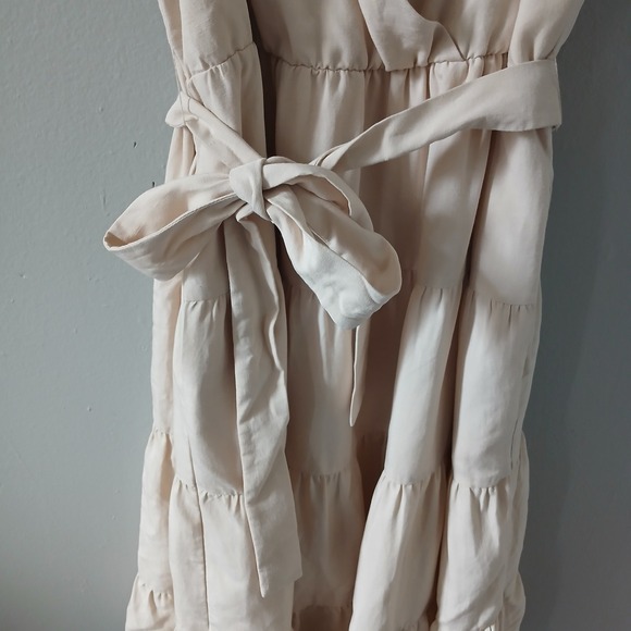 Amanda Uprichard Women's Dress NWT $264 Sz L Tiered Beige Sleeveless Lined Linen - Picture 11 of 16
